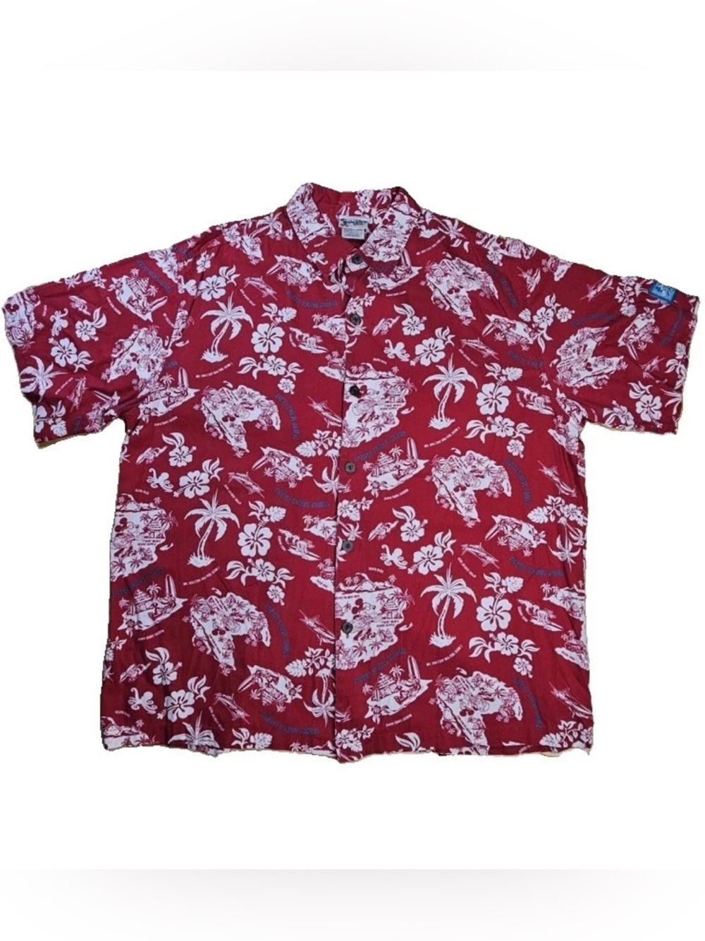 Vintage Disneyland Resort Hawaiian Shirt XXXL Red Trader Mick’s Surf Gear Mickey